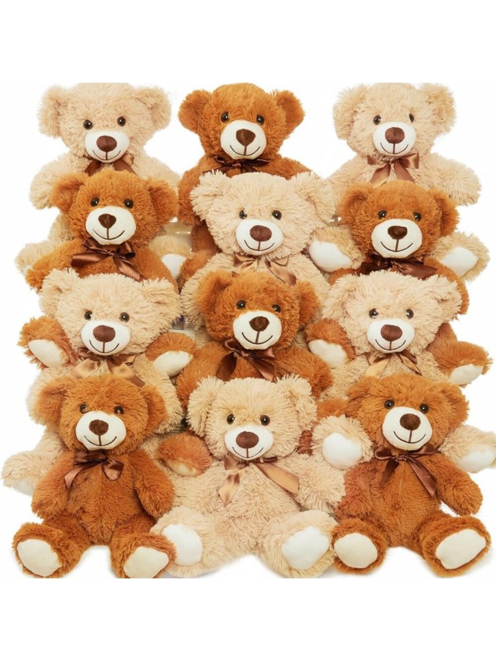 12 Pack Plush Teddy Bears - 14" Stuffed Animals for Kids & Gifts, Brown & Tan